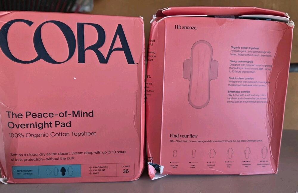 36ct Each 2 Pack Cora Organic Pads | Ultra Thin Period Pads with Wings|